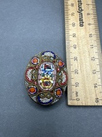 Antique Brooch - Venetian MilleFiori Mosaic in Brass Setting - 2