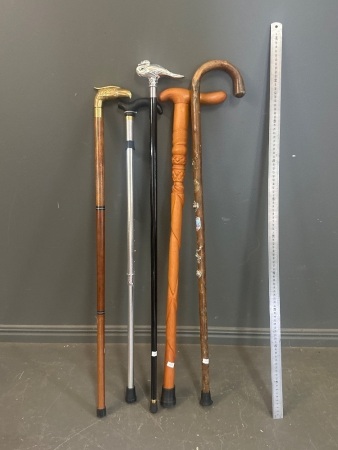 5x Vintage Wooden Walking Sticks