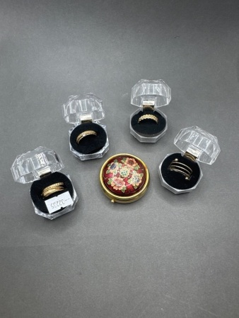 4x Sets of Gold Toned Mixed Rings - Inc Cloissome Pill Box