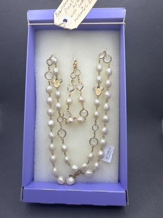 Faux Pearl Necklace with Matching Bracelet 