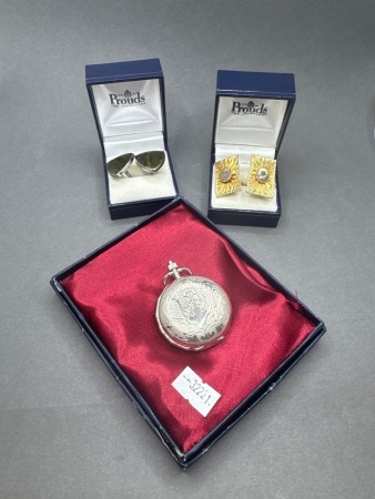 2x Vintage Cuff Links - Inc Quality Quartz Pocket Watch