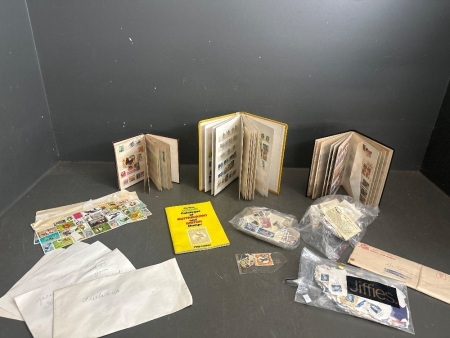 Large Lot of Collectable Stamps - Includes 4x Stamp Albums and Loose Stamps