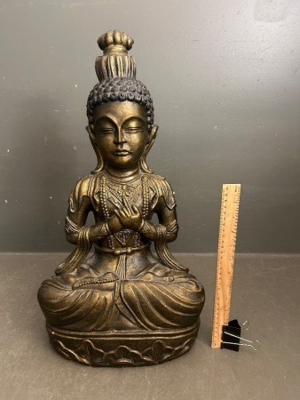 Bronze Look Pottery Buddhism Statue - marked New Classic