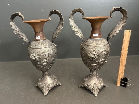 Pair of Vintage Pewter Vases