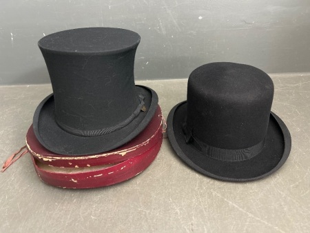 Vintage Christies Top Hat + Collapsable Smith and Co. Top Hat IOB