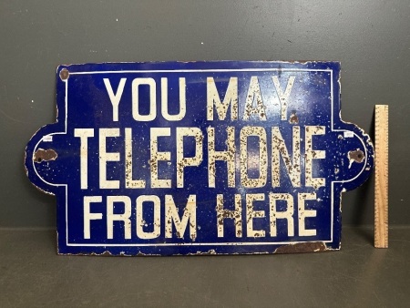 Telephone Sign - Original Early Enamel