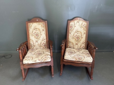 Pair Vintage Embroidered Fabric Rocking Chairs