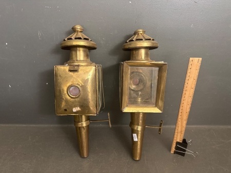 Pair Copper / Brass Carriage Lanterns with Holder