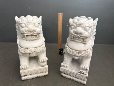 Pair Heavy Marble Effect Chinese Foo Dogs