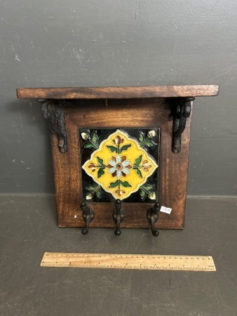 Folk Art Key Rack with Shelf with Mosaic Tile Decorator