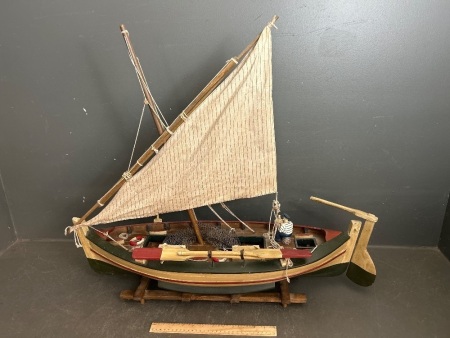 Hand Made Wooden Model Sailing/Fishing Boat