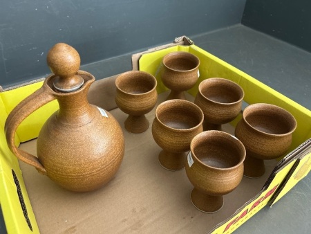 Mid Century Jill Savell Rutherglen Pottery Tasmania Lidded Carafe & Goblets