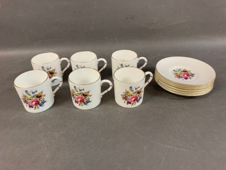 Set of 6 Royal Worcester Demi Tasse Coffee Cans & Saucers