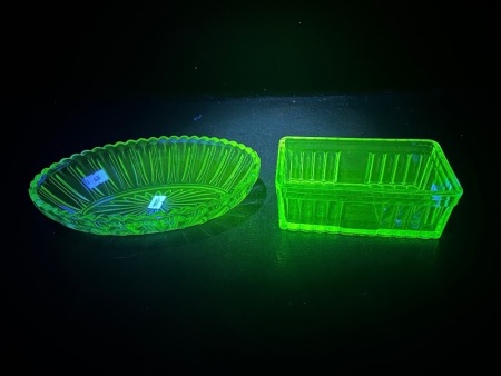 Uranium Glass Bowl + Butter Dish (no lid)