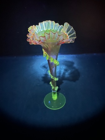 Cranberry and Uranium Glass Wavy Neck Vase