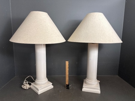 2x Greek Column Style Ceramic Side Table Lamps