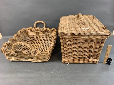 Wicker Creel/Picnic Basket + Large Tray