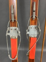 Pair of Vintage Timber & Bamboo Norwegian Snow Skis & Poles - 3