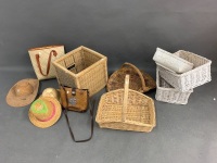 Collection of Woven Baskets, Hats & Bags