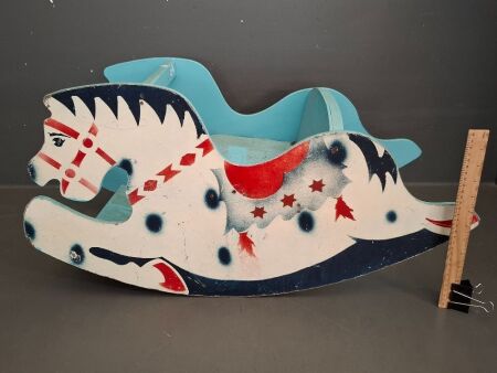 Mid Century Hand Painted Wooden Rocking Horse