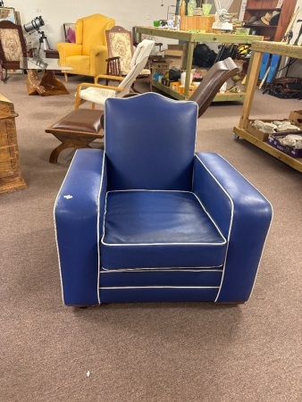 Mid Century Blue Vinyl Arm Chair