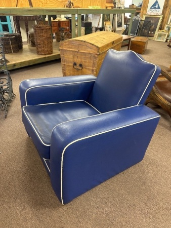 Mid Century Blue Vinyl Arm Chair