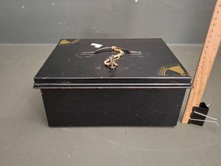 Metal Art Deco Safe Box with Key