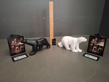 2 x Parastone Polar Bear Figurines - one black, one white