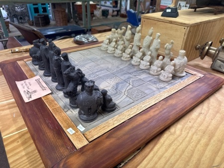 Stonecastle Australian Hand Crafted Chess Pieces on Wooden Hand Crafted Board