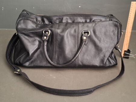 Black Italian Leather Holdall/Sport Travel Bag