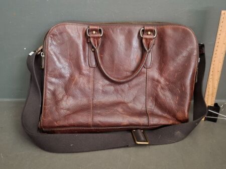 Fossil Brown Leather Work Shoulder Bag