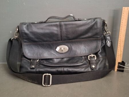 Fossil Black Leather Shoulder Work Bag