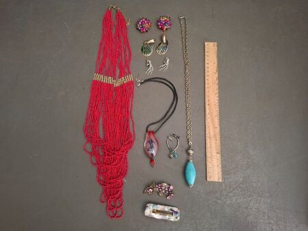 Assortment of Necklaces - Beads - Brochures and Earrings 