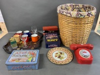 Basket of Tins, Disneyland Glasses Etc