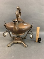 Antique Copper Spirit Kettle with Original Burner and Milk Glass Handles - 2