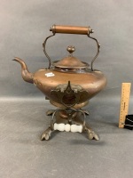 Antique Copper Spirit Kettle with Original Burner and Milk Glass Handles - 3