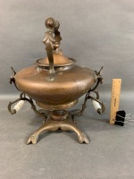 Antique Copper Spirit Kettle with Original Burner and Milk Glass Handles - 4