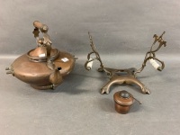 Antique Copper Spirit Kettle with Original Burner and Milk Glass Handles - 5