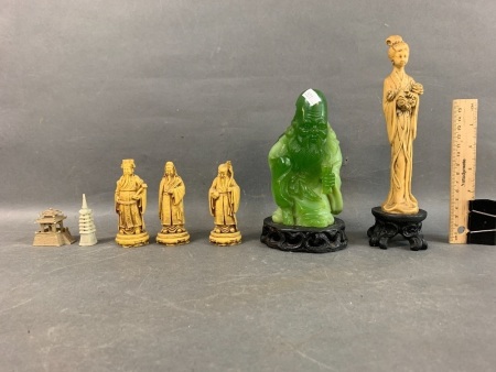 Collection of 7 Small Oriental Figures inc. The 3 Pure Sages etc