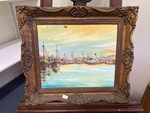 Harbour Scene Oil on Board signed E Salo