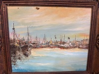 Harbour Scene Oil on Board signed E Salo - 2
