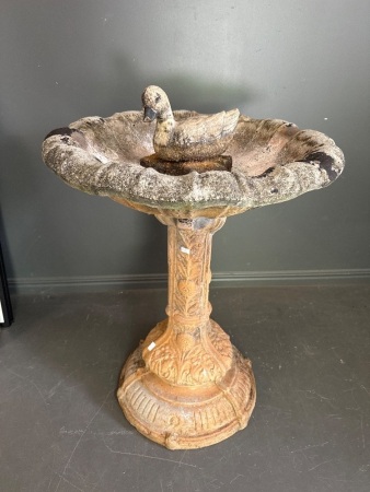 Concrete Bird Bath. with Duck - Stunning Aged Patina - App 800 h