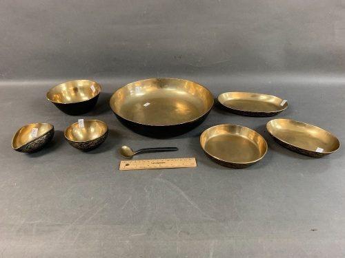 7 Thai Bronze Serving Dishes + Serving Spoon