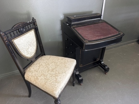 Victorian Desk and Chair with Key and Pen Holder