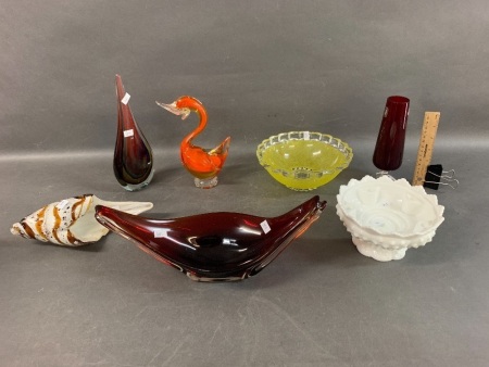 Collection of Mid-Century & Contemporary Coloured Glass Bowls Etc