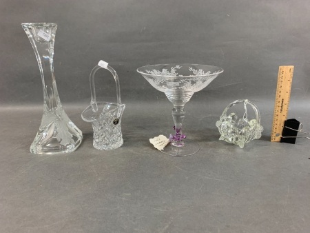 Oversize Stuart Crystal Champagne Glass + 3 Other Crystal Pieces