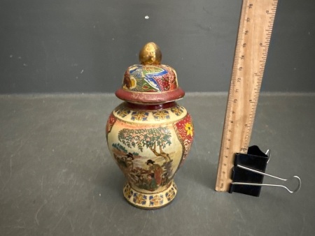 Hand Painted Asian Porcelain Lidded Vase