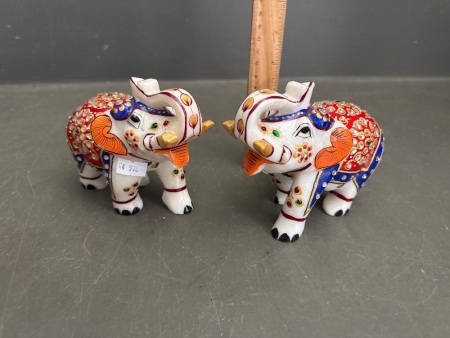 2x Marble Carved Decorator Elephants