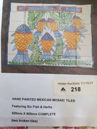 Hand painted Mexican tiles in a fish mosaic