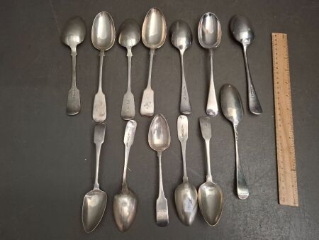 Assortment of 13 Silver and Silver Plated Marked Spoons